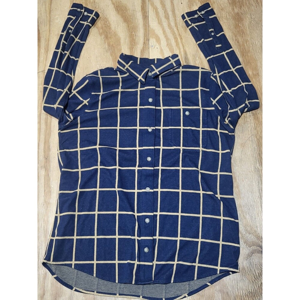 ll bean button down shirt women L Blue Collar Longsleeve Knit @H6